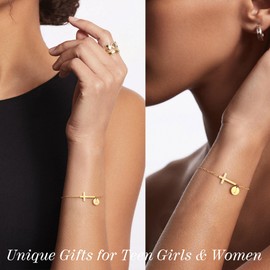 Cross Bracelet for Women, Easter Basket Stuffers for Teens Gold Initial Bracelets for Teen Girl Christian Gifts for Women Dainty Religious Baptism Religious Confirmation Communion Faith Jewelry,