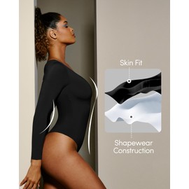 IUGA Long Sleeve Body Suits for Womens Tummy Control Shapewear Bodysuits for Women V Neck Bodysuit