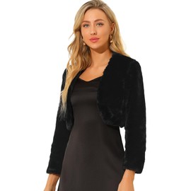 Allegra K Women's Evening Shrug Wedding Gown Fuzzy Formal Faux Fur Bolero Jacket X-Small Black