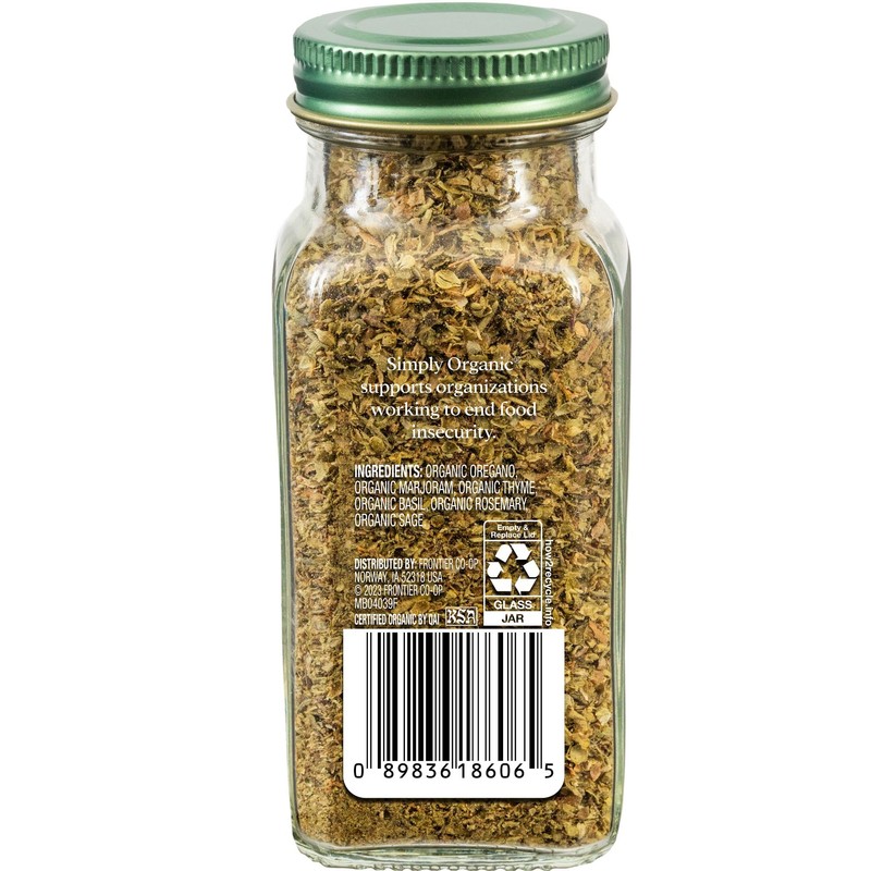 Simply Organic Italian Seasoning, 0.95 Ounce, Organic Herbs, Oregano, Majoram,