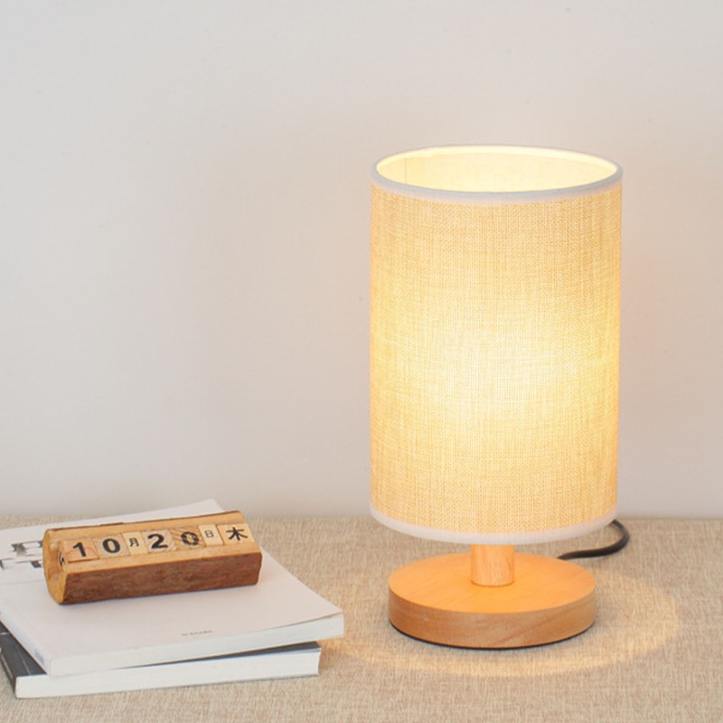 LED Bedside Lamp Touch Control Wood Nightstand Lamp Desk Cabinet