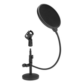 McGrey MST-20 Microphone Table Tripod with Popkiller Set (Continuously Height-Adjustable, Heavy Cast Base, Compact Dismountable, Popkiller, 38 cm Gooseneck, Includes Microphone Clamp, Reducing Thread)