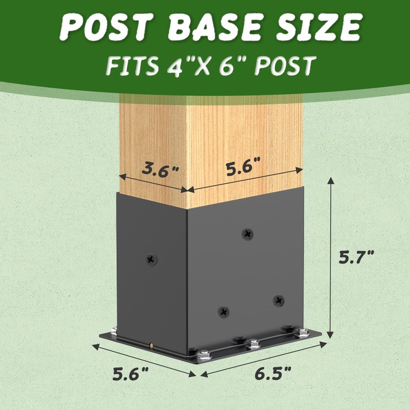 2 Pcs Post Base,4”x 6" Post Brackets(Acturl3.6 x5.6), Heavy Duty