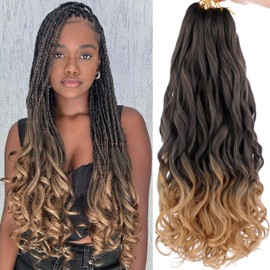9 Packs French Curls Braiding Hair Pre Stretched Bouncy Loose Wavy Braiding Hair 22 Inch Black Spanish Curly Braiding Hair Synthetic Crochet Braids Hair For Box Braids Hair Extension For Women（22 Inch,T27#）