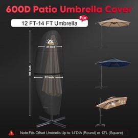 Zettum Patio Umbrella Cover - 600D Outdoor Cantilever Umbrella Cover Waterproof & Heavy Duty, Large Offset Umbrella Cover Banana Parasol Cover for 12 - 14 FT Umbrellas