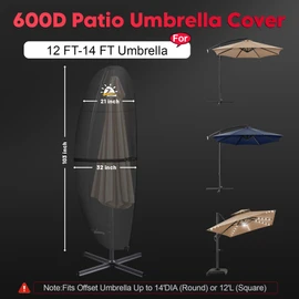 Zettum Patio Umbrella Cover - 600D Outdoor Cantilever Umbrella Cover Waterproof & Heavy Duty, Large Offset Umbrella Cover Banana Parasol Cover for 12 - 14 FT Umbrellas