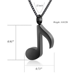 XSMZB Music Note Cremation Jewelry for Ashes Urn Pendant Necklace Stainless Steel Keepsake Memorial Jewellery Unisex(BK-2)