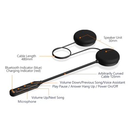 GDM Motorcycle Helmet Bluetooth Headset, Dual Speakers, Flexible Microphone, Wireless Controls, Black