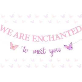 kreat4joy Butterfly Baby Shower Decorations, We Are Enchanted to Meet You Baby Shower Decorations Banner for Butterfly Theme Welcome Baby Shower Gender Reveal Decorations