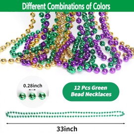 ZZYFGH 33'' 7mm St Patricks Day Beads Necklace,Metallic Green Bead Necklaces, Bulk 12 Pcs Mardi Gras Necklace for Party Costume St. Patrick's Day Festive