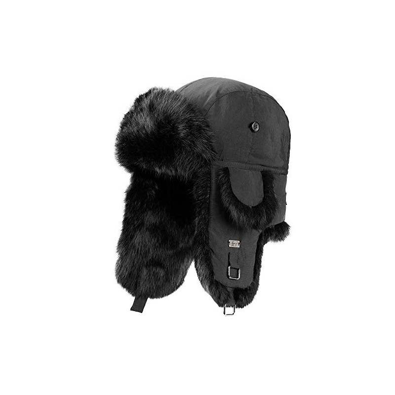 frr B-52 Aviator Hat with Black Rabbit Fur (2XL/3XL, Black)