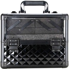 Justcase VP017 - Black Diamond Armored Acrylic 4-Tiers Accordion Trays Professional Cosmetic Makeup Nail Artistry Train Case