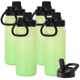 DOMICARE 16 oz Kids Water Bottle for School Stainless Steel Double Wall Vacuum Insulated Water Bottle with Straw lids & Spout Lid, Leakproof BPA Free (Green gradient,4)