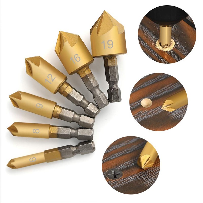 COMOWARE Countersink Drill Bit Set- 7 Pcs Counter Sinker Drill