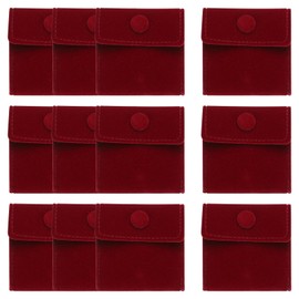sourcing map 12 Pcs Velvet Jewelry Pouches with Snap Button 2.8x2.8 Inches,Soft Jewelry Pouches Storage Bags Small Velvet Gift Bags with 10 Divider Fit for Rings Necklace Bracelet, Red