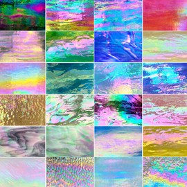 PALJOLLY 24 Sheets Iridescent Stained Glass Sheets Variety Pack, 6 x 4 inch Iridized Art Glass Mosaic Tiles for Crafts, Stained Glass Supplies for Stained Glass or Mosaic Projects