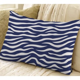 EKOBLA Zebra Stripe Oblong Rectangle Pillow Covers Distressed Navy Blue White Animal Skin Print Wave Cotton Linen Throw Lumbar Pillow Case Cushion Cover Home Office Decorative 12x20 Inches