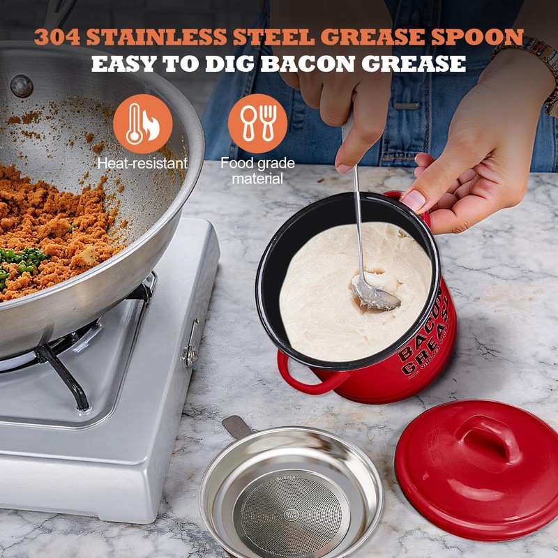 ONEARF Bacon Grease Container with Strainer - Large 46OZ Red
