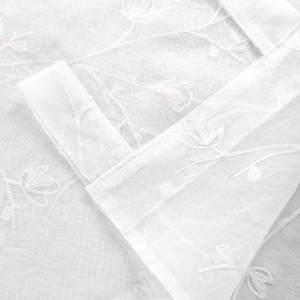 WOLTU #1896-2 Set of 2 Transparent Curtains, Embroidered Flowers, with Loops, Linen Look, Double Pack Curtain Stores, Voile Window Curtain, Decorative Curtain for Living Room, Bedroom
