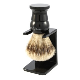Edwin Jagger 1EJ286SDS Medium Super Badger Shaving Brush with Stand, Imitation Ebony for use with Shaving Cream or Soap for Men