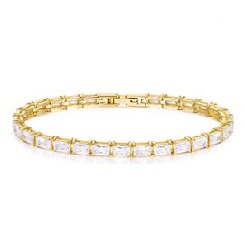 KissYan Tennis Bracelet for Women, 14K Gold Plated Classic Round Cubic Zirconia Simulated Diamond Bracelets Dainty Jewelry Gifts (5mm Rectangle Gold)