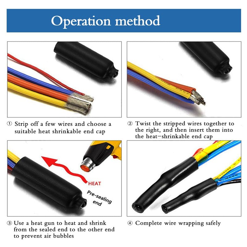 Domecka 200PCS Waterproof Heat Shrink End Caps tubing, Electrical Wire