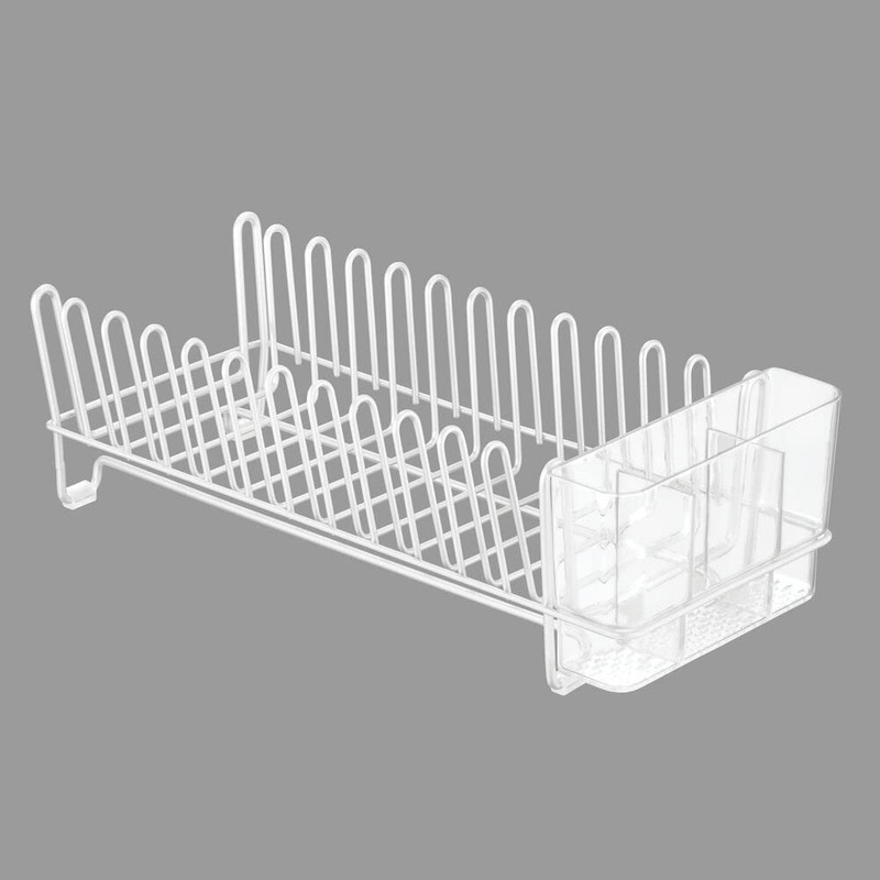 mDesign Steel Compact Modern Dish Drying Rack with Removable Cutlery
