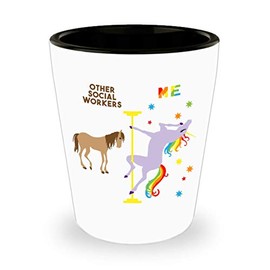 HollyWood & Twine Social Worker Gift for Social Workers Funny Social Work Graduation Gift Pole Dancing Unicorn Ceramic Shot Glass
