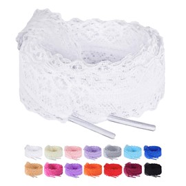 Olukssck 2 Pairs Flat Laces Shoelaces, 3CM Wide Fancy Ribbon Shoe Laces for Sneakers, White, 39inch(100cm)