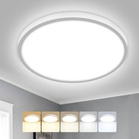 Peasur 22CM Bathroom Light, 3000K/3500K/4000K/5000K/6500K 5 Color Temperature LED Ceiling Light, 18W 1800LM, IP54 Waterproof, Round, Modern, Flush Ceiling Light for Bathroom, Kitchen, Bedroom(White)