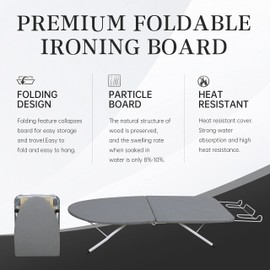 2023 Reinforced Tabletop Ironing Board,Portable Iron Board with Iron Rest, Foldable Small Ironing Board with Heat Resistant Cover and 100% Cotton Pad, 31.5"x11.8"x7", Grey