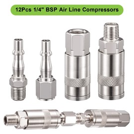 Spurtar 12 Pcs Air Compressor 1/4" BSP Air Line Fittings Hose Pipe Connector Couplings Connector Plug Kit Air Line Connectors Fittings with Male Female Thread