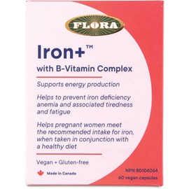 Flora Iron Plus B-Complex, Vegan, Non-constipating, High absorption, 60 Capsules, 60 Capsules