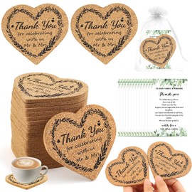 Bridal Shower Favors, 25 Set Wedding Favors for Guests Bulk with Heart Shaped Cork Coasters, Thank You Cards, Organza Bags, Wedding Party Favors Thank You Gifts for Guests Souvenirs