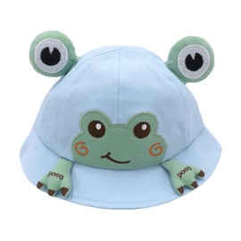 RARITYUS Wide Brim Sun Protection Hat Funny Summer Packable Fisherman Cotton Cute Frog Mouse Ear Bucket Hat for Kids Toddler (Blue Frog)