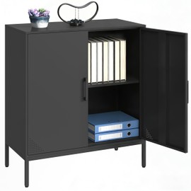 Steehoom Metal Storage Cabinet with Adjustable Shelves, Steel Buffet Sideboard for Entryway, Living Room, Dining Room, Kitchen, Office, Bar (Black, 31.5" D x 15.75" W x 35.43" H)