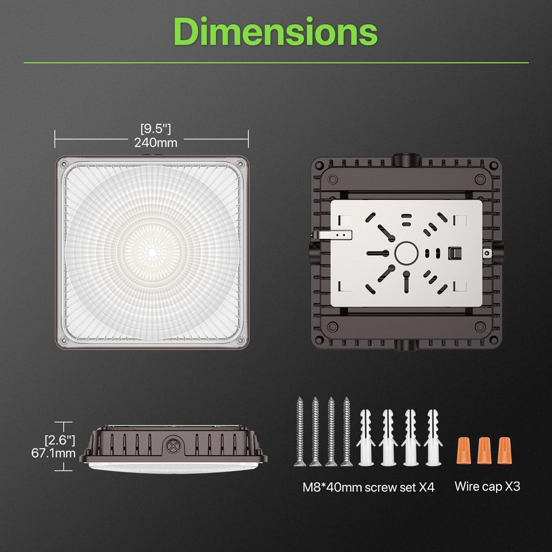 Glitgate LED Canopy Light with Motion Sensor: 100W/80W/60W Adjustable Outdoor