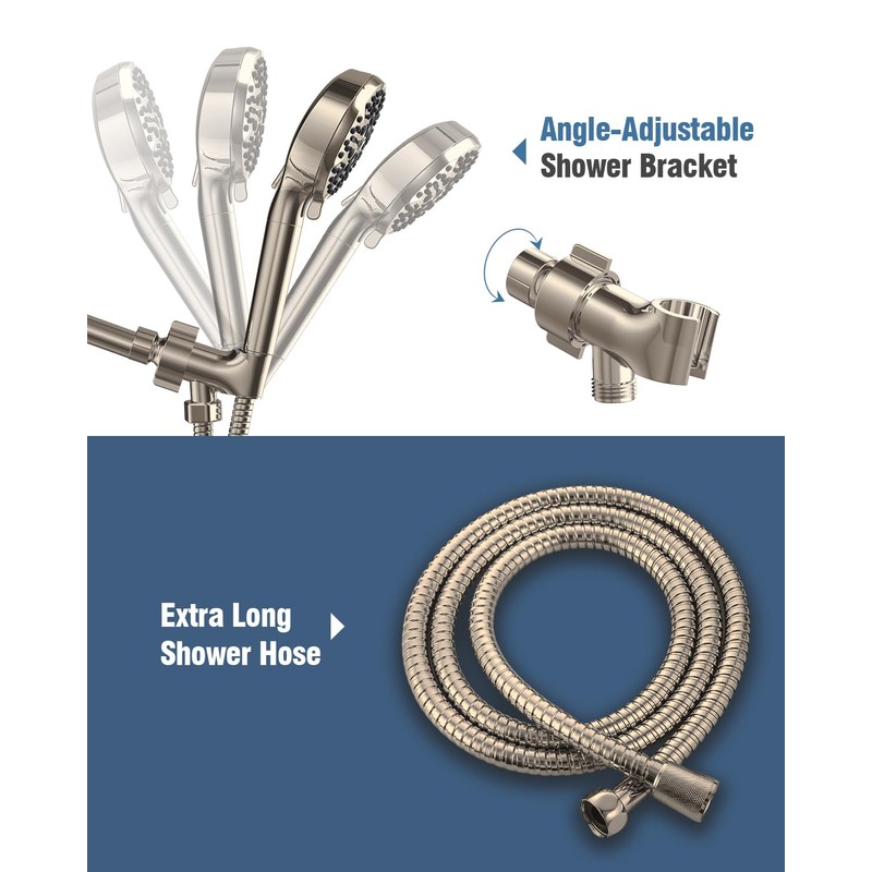 Filtered Shower Head with Handheld Brushed Nickel, BOWGER 6 Modes