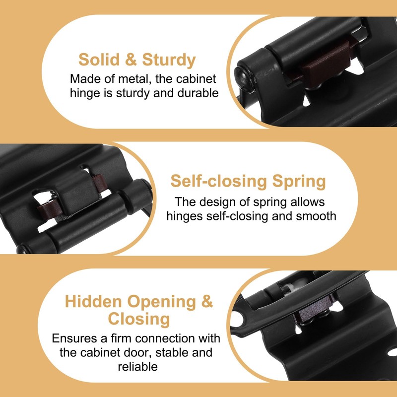 sourcing map 2 Pack Self Closing Cabinet Hinges, 3/8" Overlay