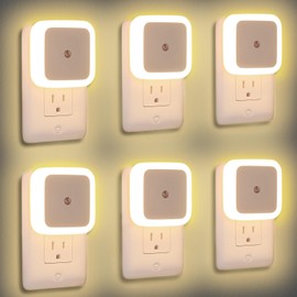JUGLUTE Lámpara de Noche, 6 pcs Luz Nocturna Enchufable con Sensor, Blanco de Lampara Led de Ahorro de Energía con Sensor para Dormitorio, Armario, Pasillo, Sala de Estar, Escalera - Luz Cálida