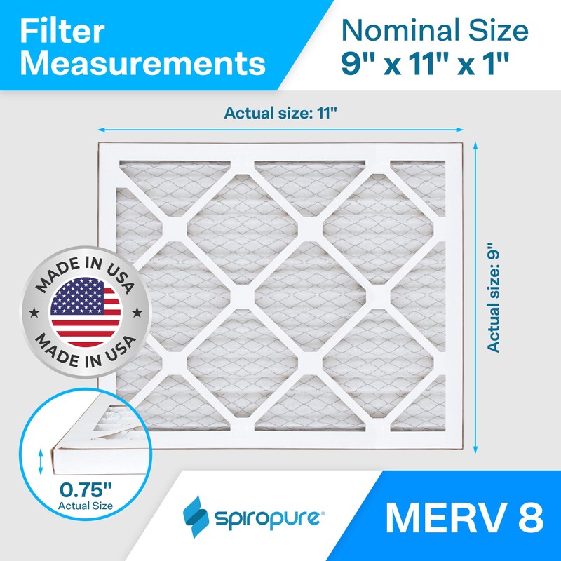 SpiroPure 9x11x1 MERV 8 Pleated Filter Air Filters - Made
