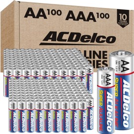 Powermax ACDelco AA and AAA 200-Count Combo Pack Super Alkaline Batteries, 100-Count Each, 10-Year Shelf Life, Reclosable Packaging