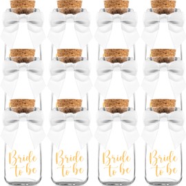 Ethisa 12 Pack Bride To Be Party Favors - Vintage Glass Bottles with Ribbons and Stickers - Bridal Shower Favors for Guests and Table Centerpieces Decorations - Sturdy Bachelorette Theme Candy Jar