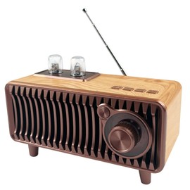 CYBORIS Retro Bluetooth Speaker, Vintage Radio Natural Wood Rotary FM Radio 20W Dual Speakers Stereo,with U Disk/TF Card/Aux Music Player Function,Portable Wireless Speakers for Home, Office Decor