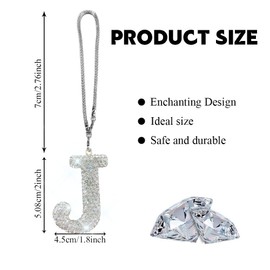 HQRNYP Bling Car Letter Charm, Car Mirror Hanging Accessories, Rear View Mirror Ornament Cute Hanging Crystal Pendant Bling Accessory, Lucky Diamond Rhinestone Girly Ornament for Girl Women (Letter J)