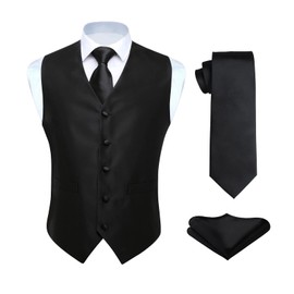 HISDERN Men's Paisley Floral Jacquard Waistcoat, Tie, Pocket Square/Handkerchief Set, for Waistcoat Suit, black