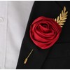 Faux Silk Rose Men Suit Boutonniere, Artificial Flower & Golden