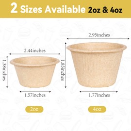 Gere Disposable Testing Cup Bowls,100 Pack, 2 oz, Natural Biodegradable Bagasse Fiber Souffle Cups, Condiment Cups, Sample Cups, Measuring Cups,