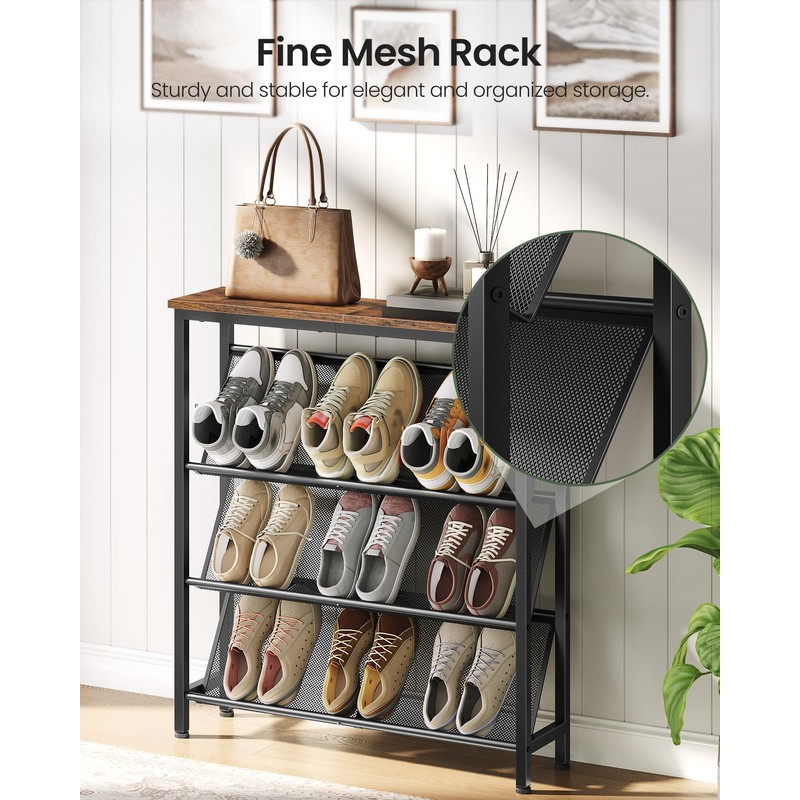 CHOEZON Shoe Rack, 4-Tier Slanted Shoe Storage Shelf, Narrow Shoe