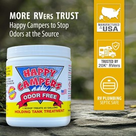 Happy Campers RV Toilet Treatment - Powerful Odor Control, Long-Lasting RV Tank Treatment - Prevents Clogs, Buildup, Sensor Failure - Keeps Holding Tank Clean & Healthy, Odor Free (18 Treatments)